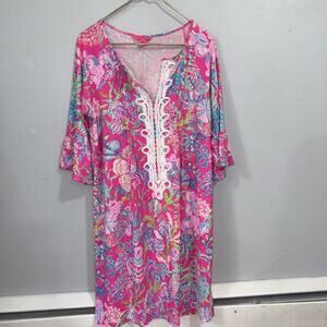 Lilly Pulitzer Krysta Dress Tunic Size L Bell Sleeve Laced Coral Resort Wear